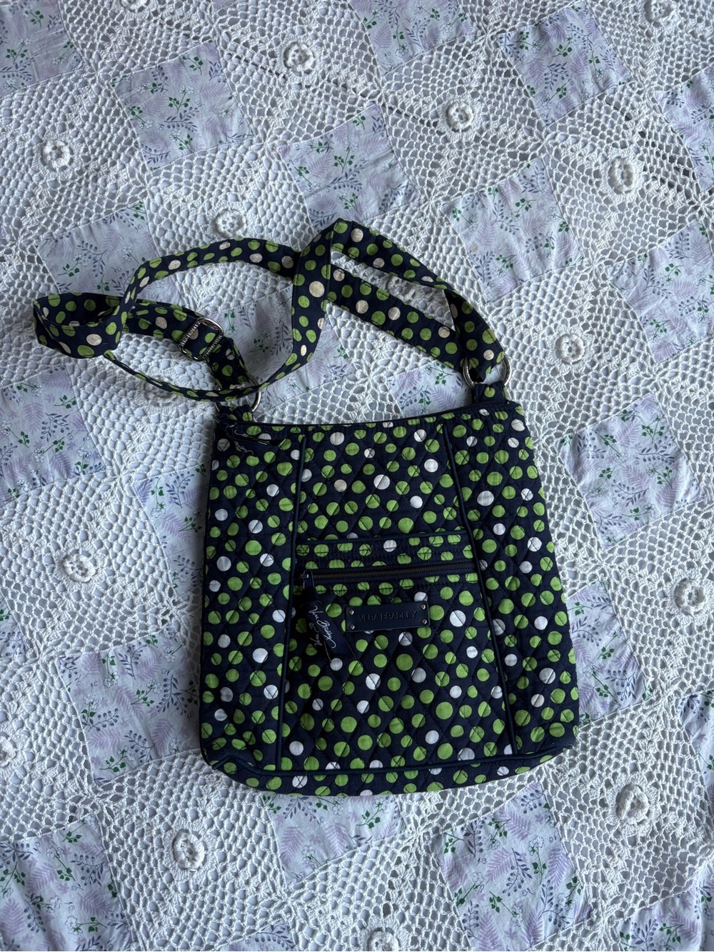Y2K Vera Bradley Green & white polka dot shoulder/crossbody bag